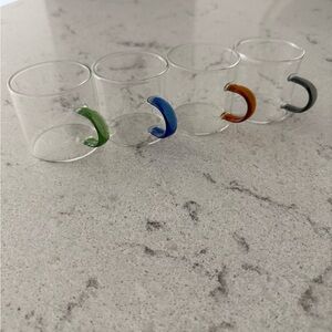 Set of Glass Espresso Cups with Colorful Handles